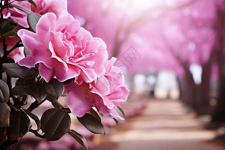 夏日绽放一片粉色玫瑰背景图片