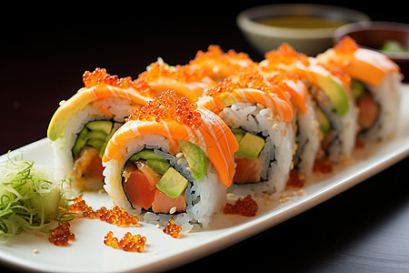 寿司佳肴及酱料背景图片
