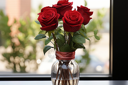 窗台上的玫瑰花图片