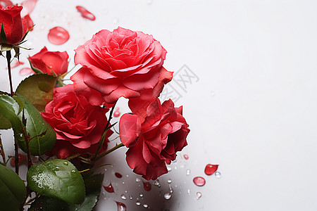 玫瑰花束上的露珠图片