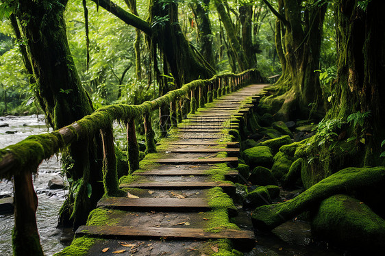 森林中的木制步道图片
