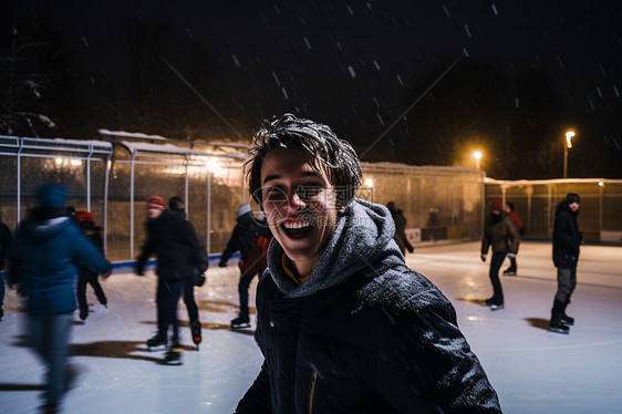 夜晚滑冰的男性图片
