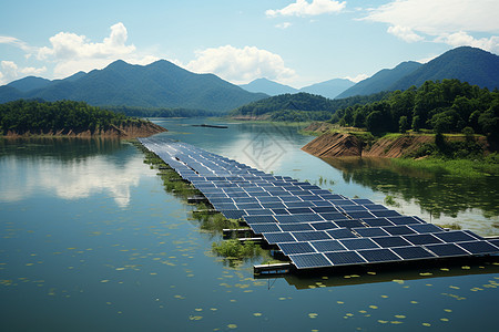 湖泊里的太阳能板图片