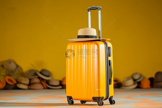 地板上的个黄色行李箱图片