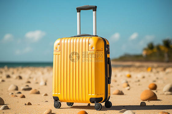 黄色的拉杆行李箱图片