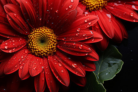 鲜红花朵上的水滴图片