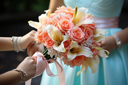 优雅新娘手中漂亮的花束图片