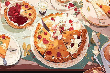 奶香蔓越莓蛋糕蔓越莓馅饼”插画