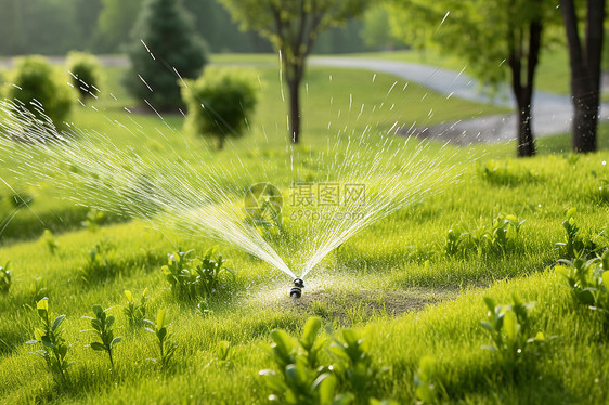 给草地洒水图片