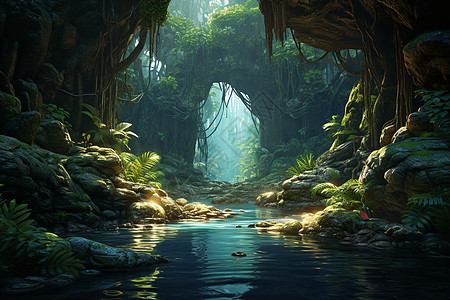 神秘的秘境森林艺术插图背景图片