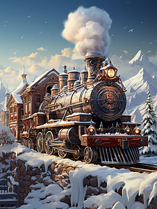 冰雪小镇里的火车图片