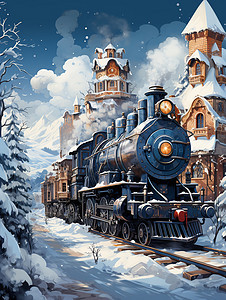 冬日小镇里的火车背景图片