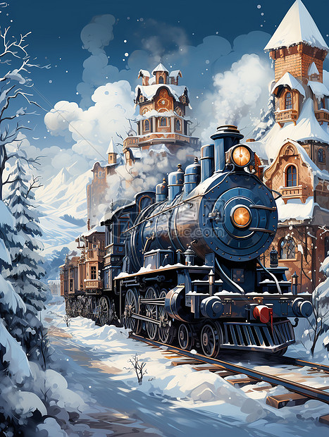 冬日小镇里的火车图片