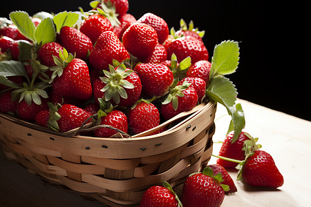 新鲜采摘的草莓水果背景图片