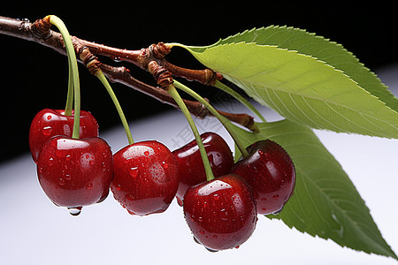 新鲜采摘的樱桃水果背景图片