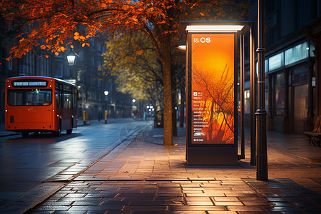 公交车身广告现代公交车站的宣传牌背景