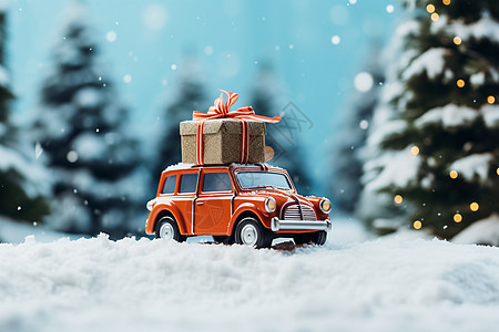 圣诞礼物和玩具车背景图片