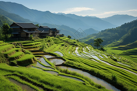 农业种植的水稻梯田背景图片