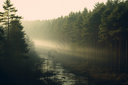 雾蒙蒙天气下的丛林景观图片