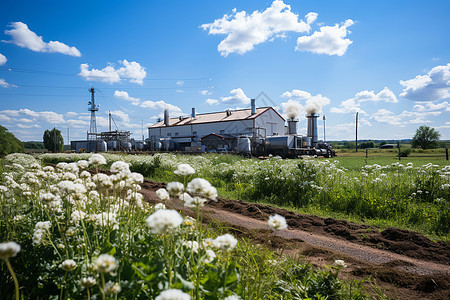 乡村田野中的生物质发电厂背景图片