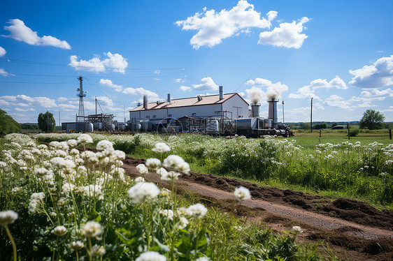 乡村田野中的生物质发电厂图片