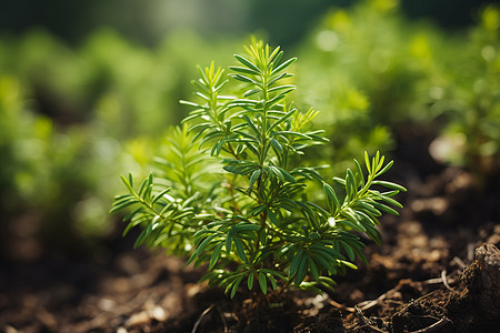 花园土壤中种植的绿植树木背景图片