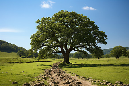 夏日欧洲橡树下的自然之美图片