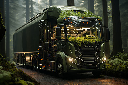运输木材运输货物的电动卡车设计图片