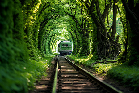 森林中的绿色隧道图片