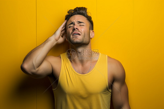 黄色背心男子头痛图片