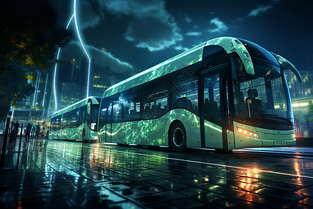 未来城市里的公交车高清图片
