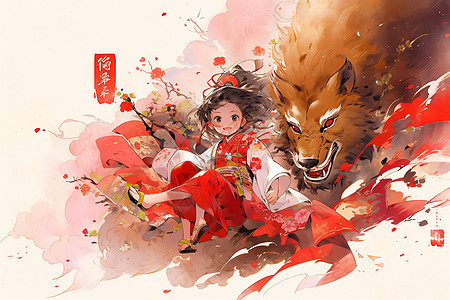 热闹的春节舞狮背景图片
