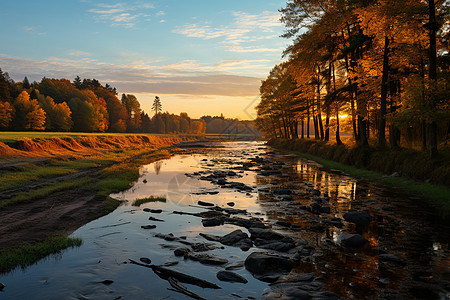 秋日河流景色图片