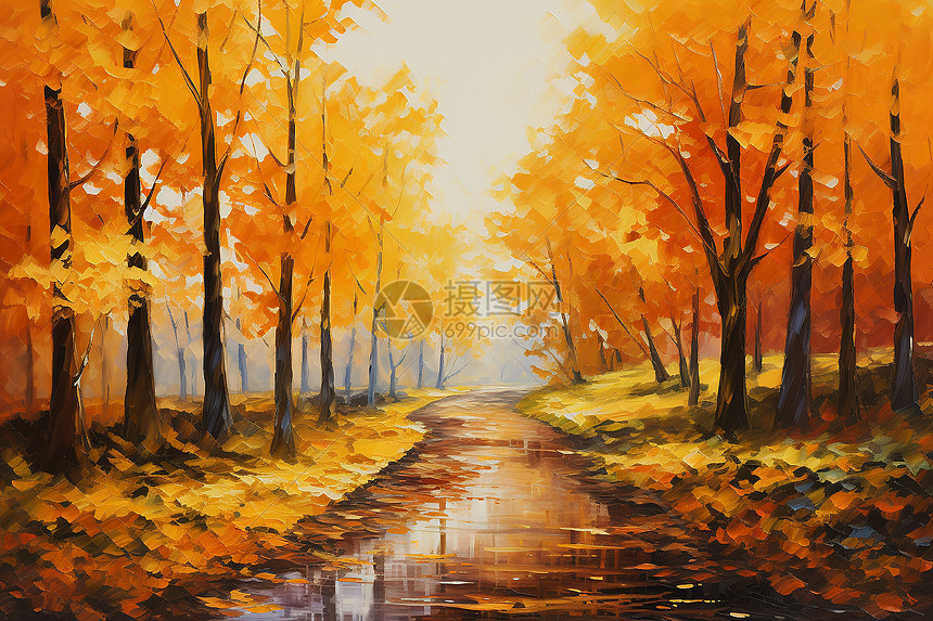 秋季林中的油画图片