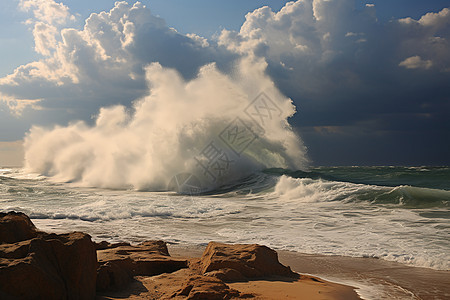 海浪翻涌的自然风景图片