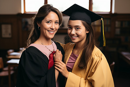 毕业礼服中的母女图片