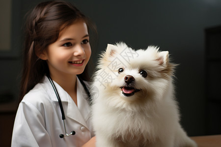 女孩扮演的宠物医生和小狗图片