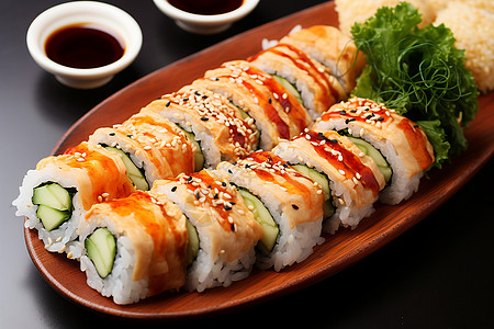 盘子里面健康营养的寿司背景图片