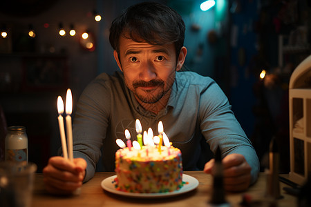 寂寞的中年男子庆祝生日图片