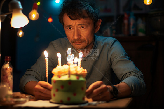 孤独的中年男子庆祝生日图片