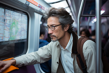 乘坐地铁的中年男子背景图片