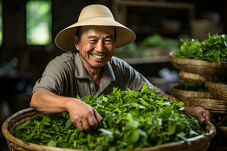 采茶人的微笑图片