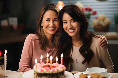 庆祝生日的母女图片