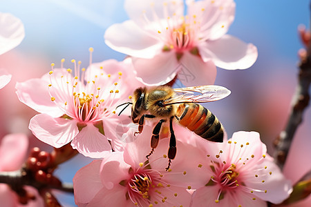 停留在鲜花上的蜜蜂背景图片