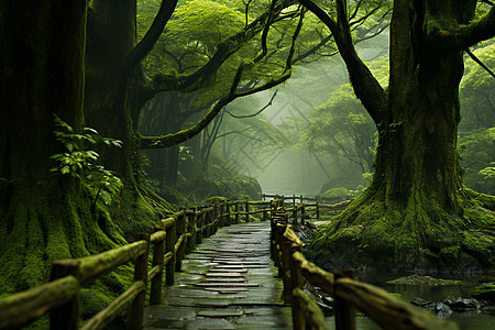 森林中的木桥图片