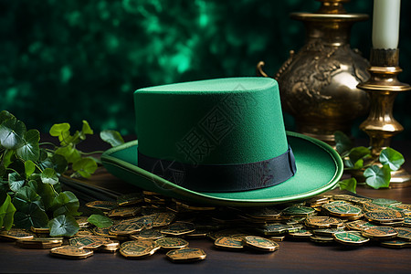 桌上的绿色帽子背景图片
