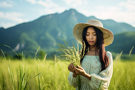 草原上的女子背景图片