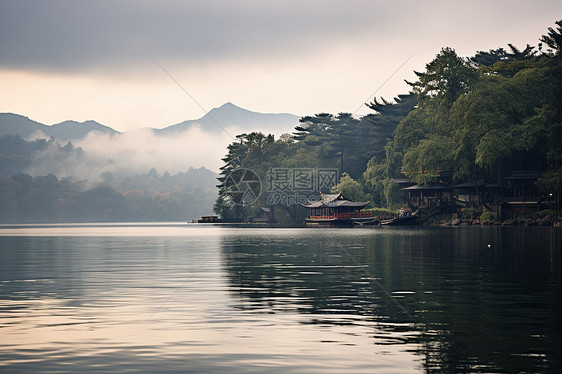 山水画意湖光山色图片