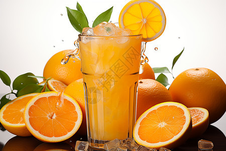 橙汁和新鲜的橙子图片
