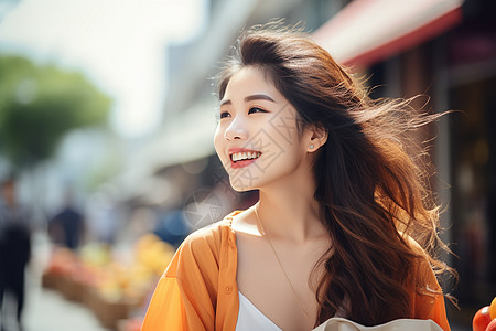 快乐购物的亚洲女性背景图片